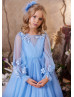 Long Sleeves Beaded Lace Glitter Tulle Flower Girl Dress